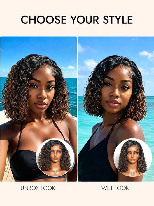 Brown Highlight Natural Wave Side Part Beginner Friendly Human Hair Bob Wig