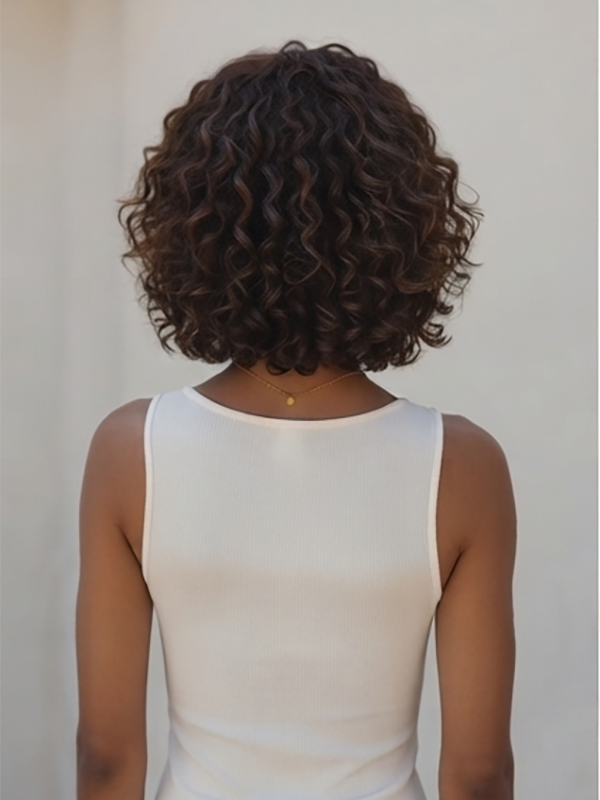 Brown Highlight Short Bouncy Bob Curly Hairstyles Glueless Human Hair Wigs