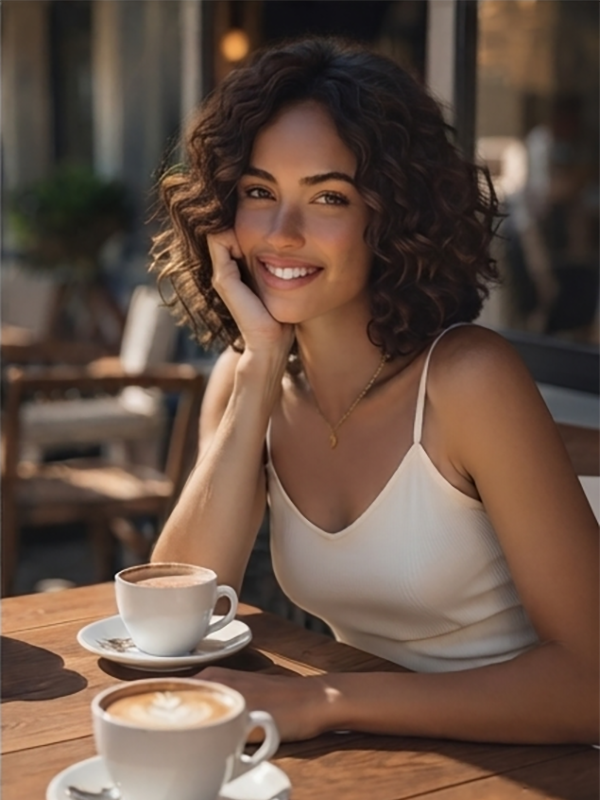 Brown Highlight Short Bouncy Bob Curly Hairstyles Glueless Human Hair Wigs