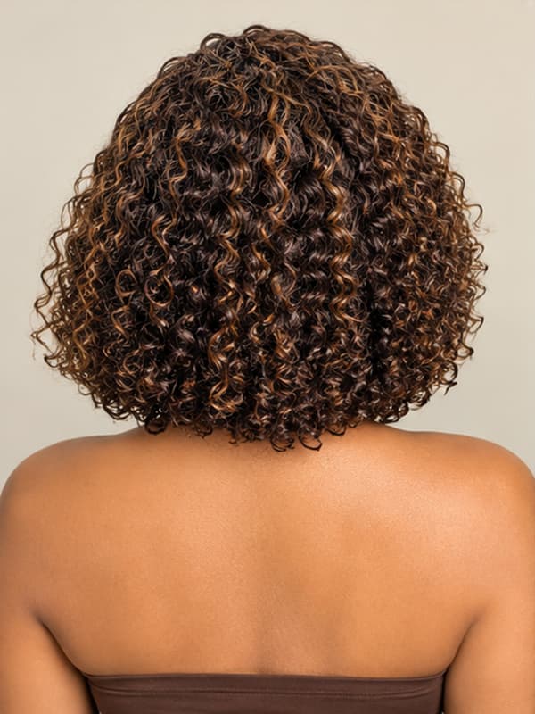 Brown Highlight Short Curly Human Hair Beginner Friendly Wig