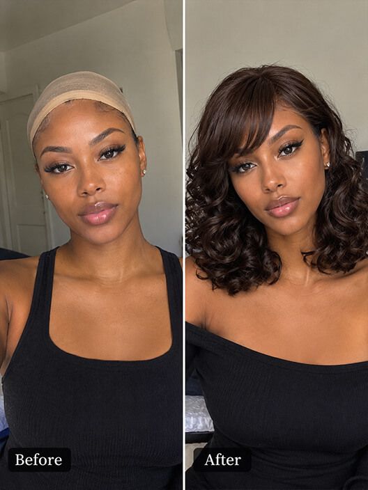 Brown Loose Wave Short Wig with Bangs Soft Wave Hair for Beginner