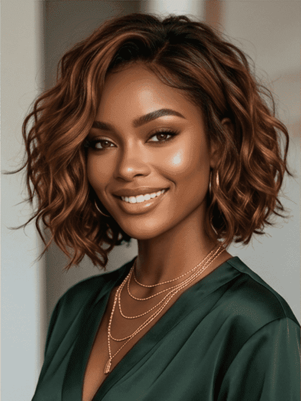 Burgundy Wine Highlight Wavy Bob Wig | 100% Human Hair Lace Front Wig