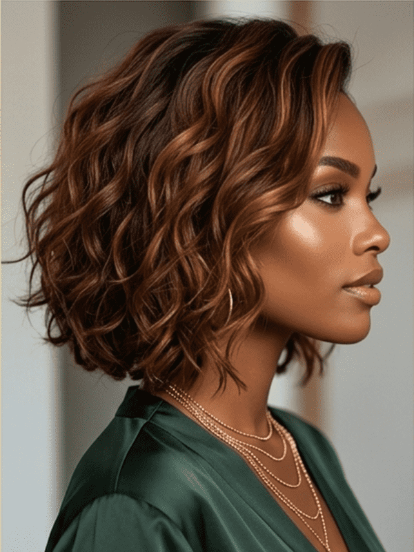 Burgundy Wine Highlight Wavy Bob Wig | 100% Human Hair Lace Front Wig