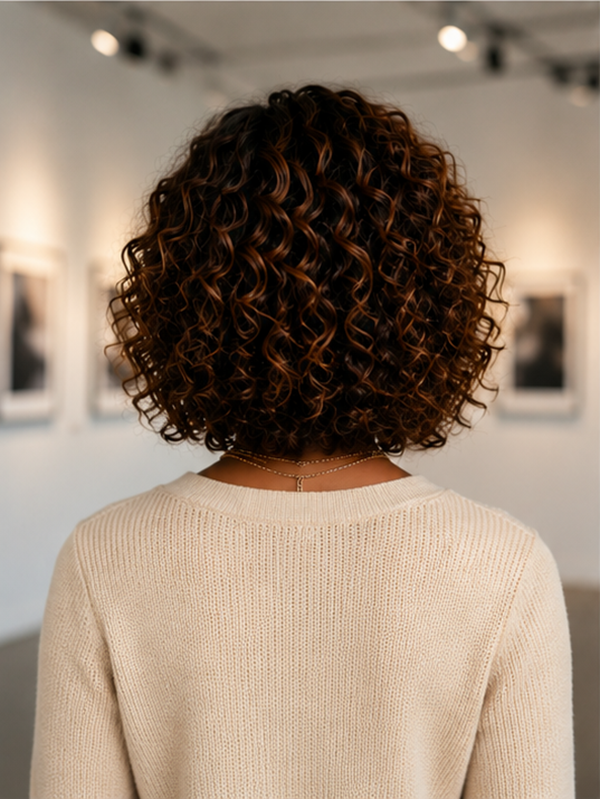 Caramel Highlight Curly Bob Wig Glueless Lace Human Hair Wig