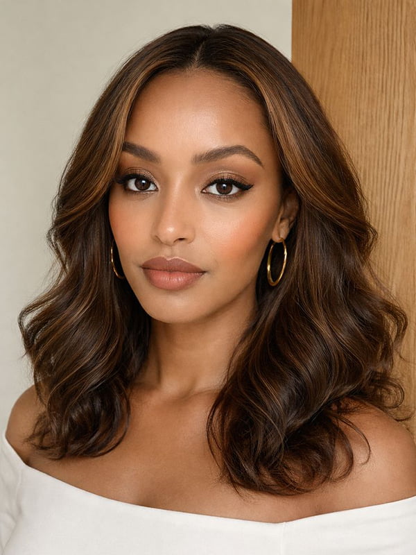 Chocolate Brown Body Wave Human Hair Wig Glueless Lace Front Wig Natural Looking Wig