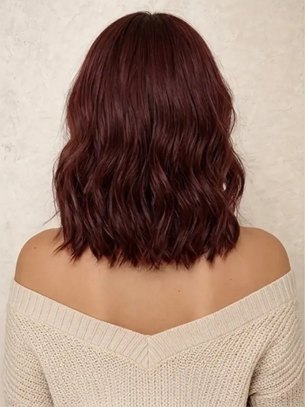 Deep Burgundy Layered Body Wave Wig With Bangs Drawstring Human Hair Wig