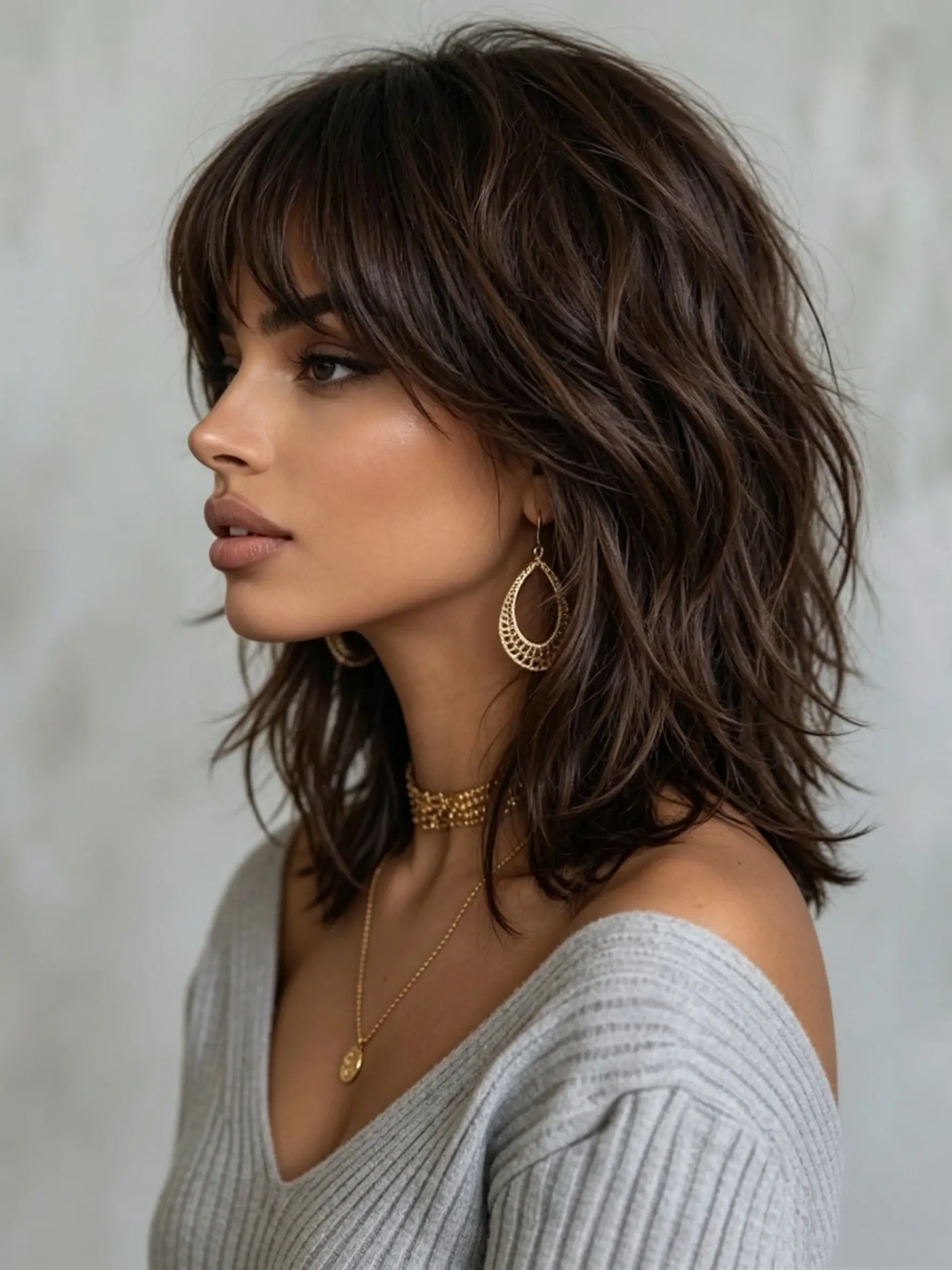 Glueless Body Wave Wig with Bangs Brown Wavy Bob Wig