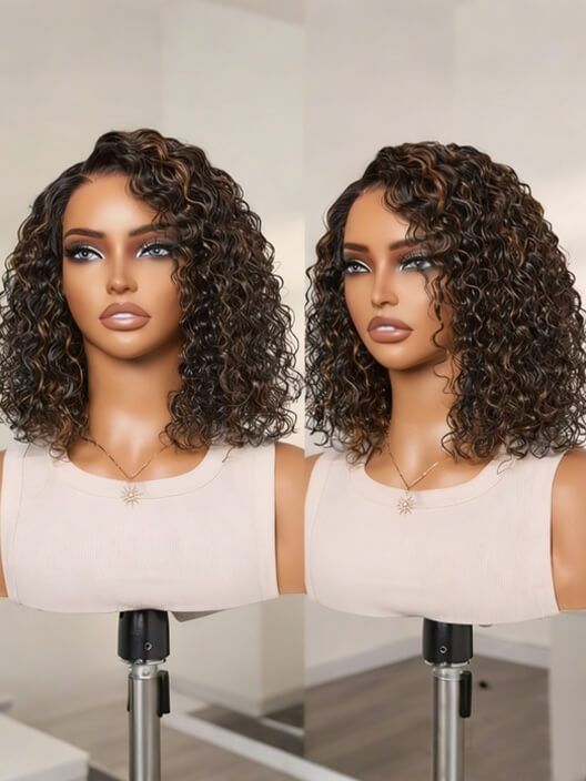 Glueless Caramel Highlight Curly Bob Wig
