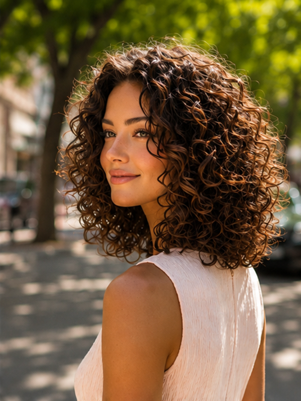 Glueless Dark Brown Bouncy Curly Hair Wear and Go Human Hair Wigs