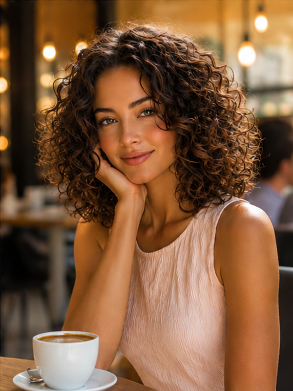Glueless Dark Brown Bouncy Curly Hair Wear and Go Human Hair Wigs