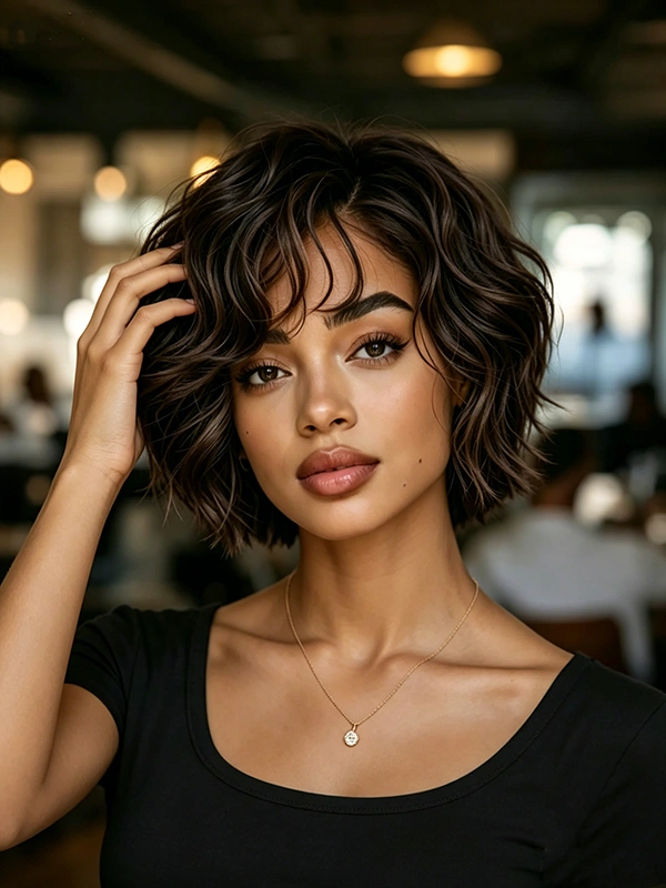 Glueless Lace Wigs Highlight Short Wave Real Human Hair Wigs for Black Women