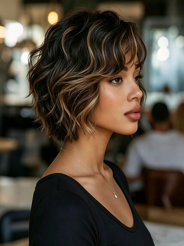 Glueless Lace Wigs Highlight Short Wave Real Human Hair Wigs for Black Women