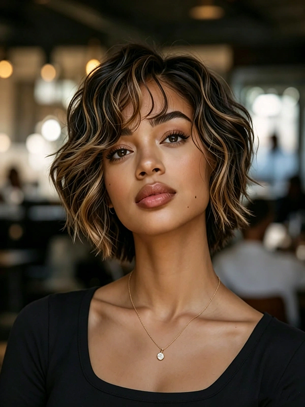 Glueless Lace Wigs Highlight Short Wave Real Human Hair Wigs for Black Women