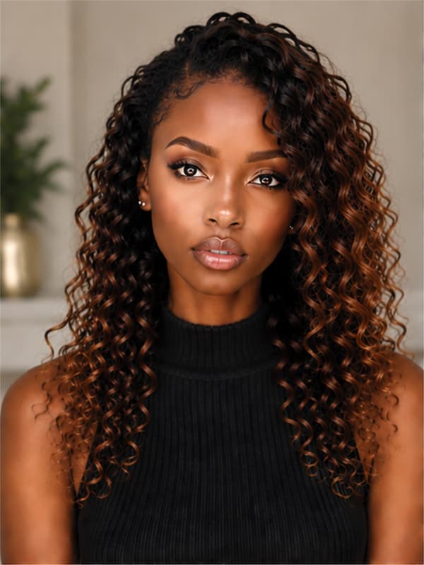 Glueless Ombre Bouncy Curly Wig Lace Front Human Hair Wigs