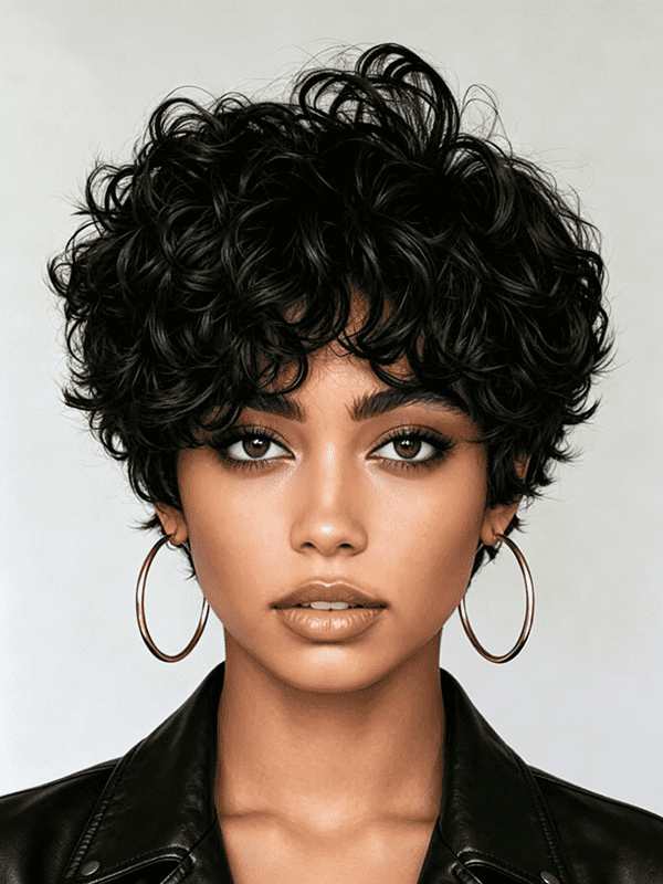 Glueless Pixie Cut Curly Wig Pre Plucked Human Hair for Black Women