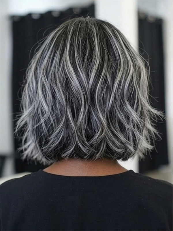 Glueless Salt And Pepper Layered Cut Straight Bob Wig Human Hair Wigs