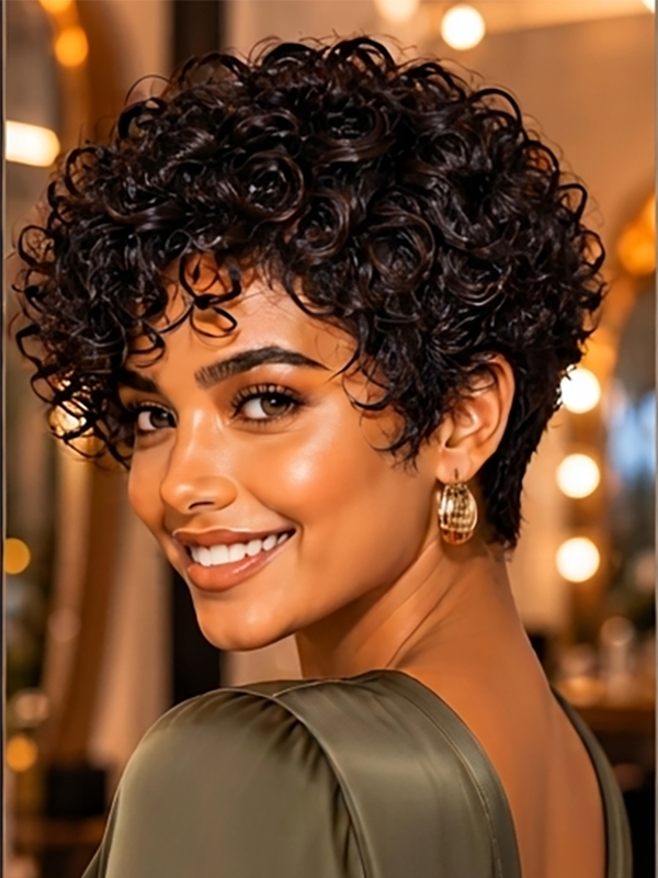 Glueless Short Curly Wig No Lace Human Hair for Black Women