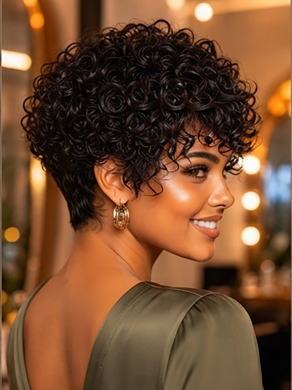 Glueless Short Curly Wig No Lace Human Hair for Black Women