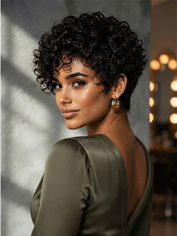Glueless Short Curly Wig No Lace Human Hair for Black Women