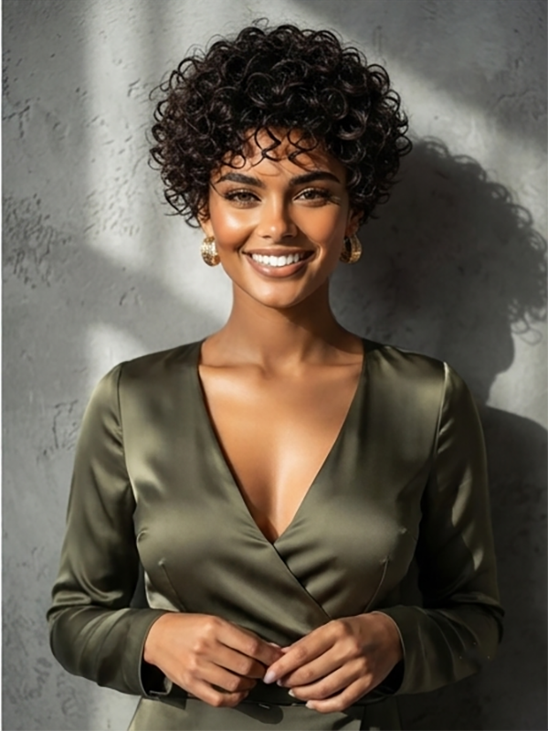 Glueless Short Curly Wig No Lace Human Hair for Black Women