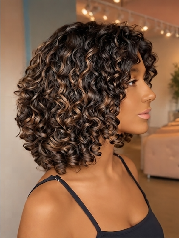 Glueless Short Curly Wigs Layer Cut Stylish Bob Wigs for Black Women