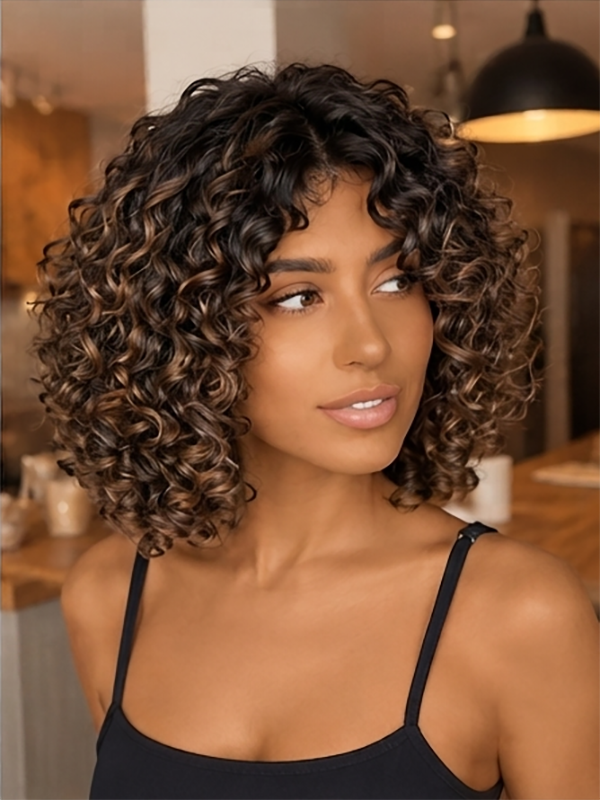 Glueless Short Curly Wigs Layer Cut Stylish Bob Wigs for Black Women