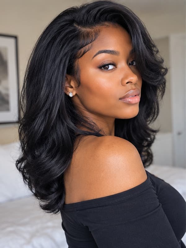Glueless Side Part Natural Black Body Wave Wig