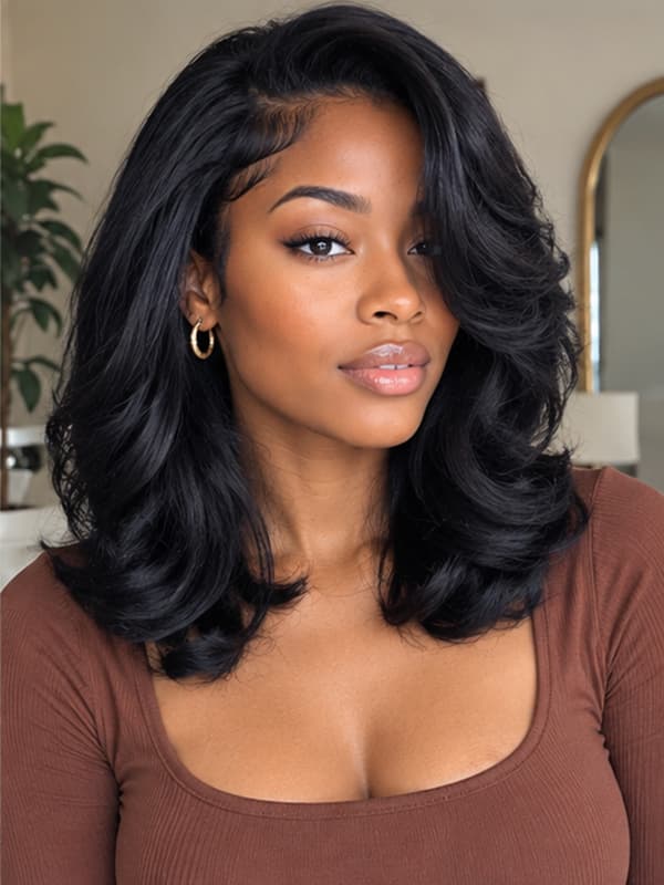 Glueless Side Part Natural Black Body Wave Wig
