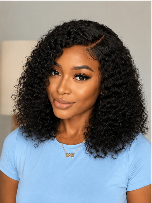 Glueless Side-Parted Curly Bob Wig Wear and Go Human Hair Wigs
