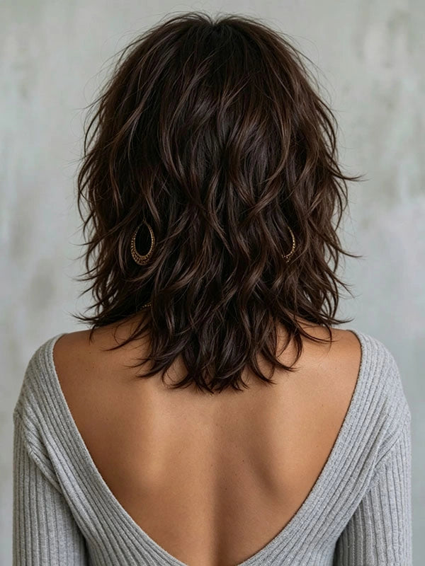 Glueless Body Wave Wig with Bangs Brown Wavy Bob Wig