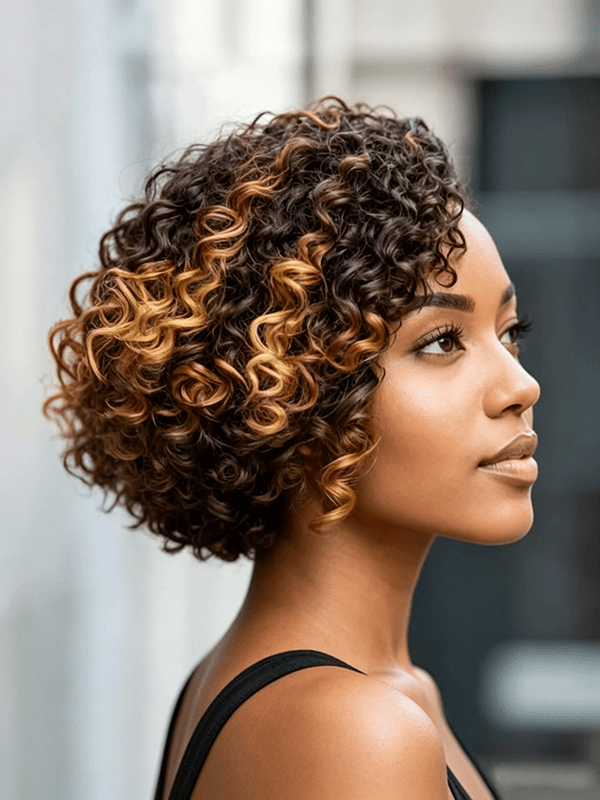 Highlight Short Curly Wigs Ready to Go Human Hair Wigs