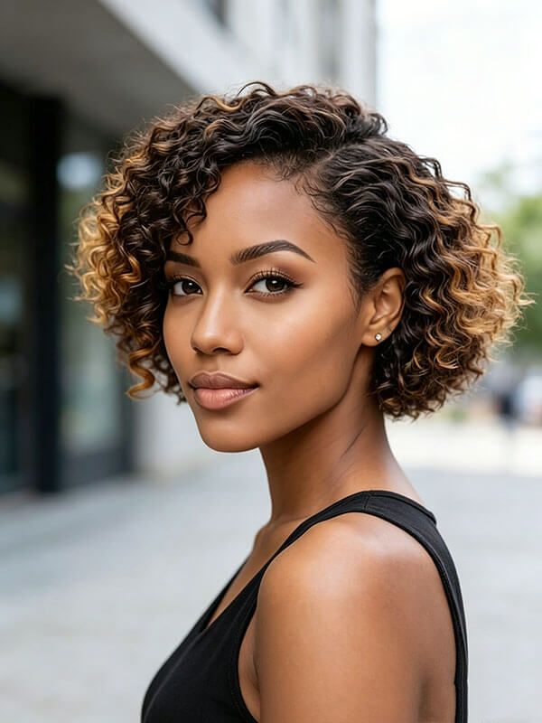 Highlight Short Curly Wigs Ready to Go Human Hair Wigs