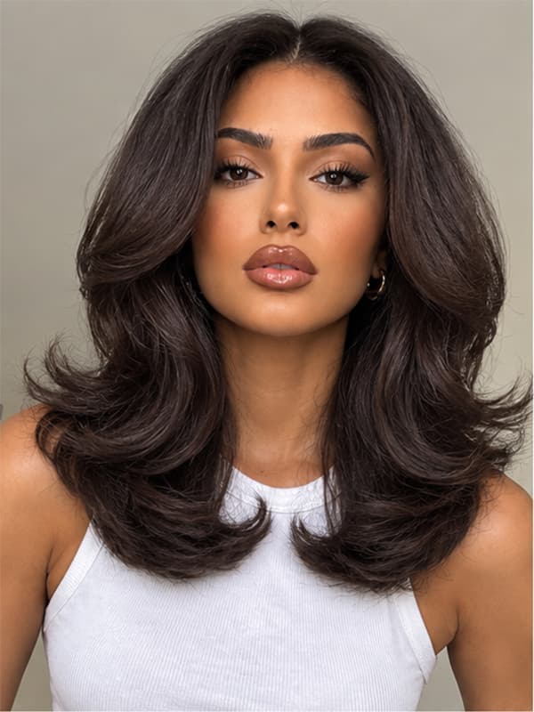 Dark Brown Layered Body Wave Lace Front Human Hair Wig
