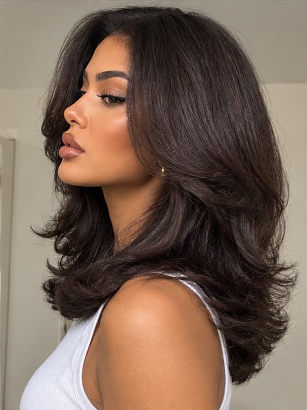 Dark Brown Layered Body Wave Lace Front Human Hair Wig