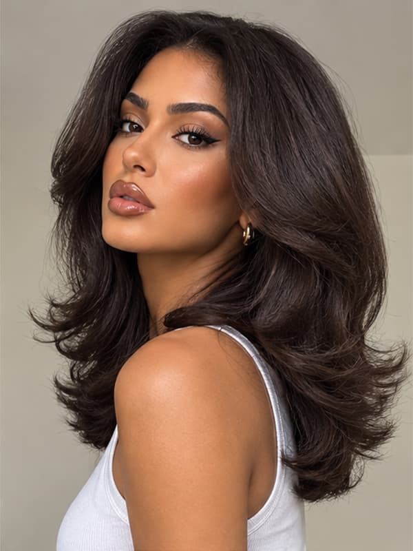 Dark Brown Layered Body Wave Lace Front Human Hair Wig