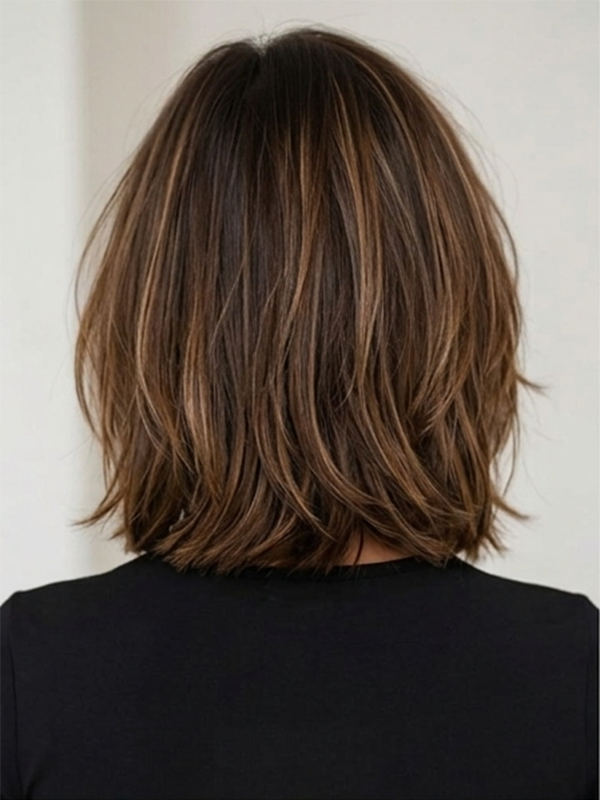 Layered Cut Bob Wigs With Bangs Blonde Highlight Human Hair Wigs