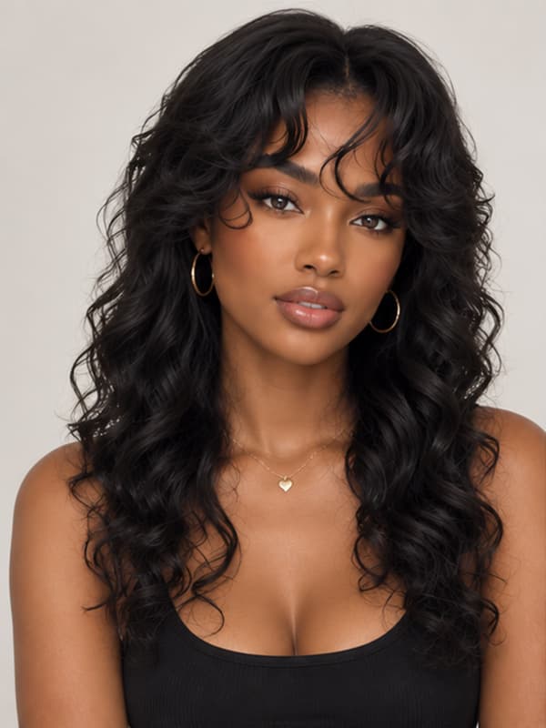 Light Weight Loose Curly Brown Bangs Wig Real Human Hair
