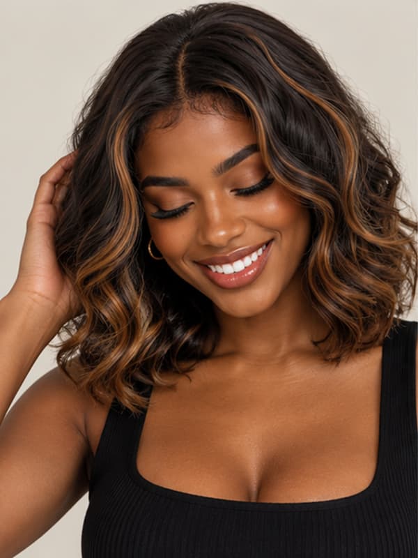 Middle Party Highlighted Short Wavy Glueless Bob Wig