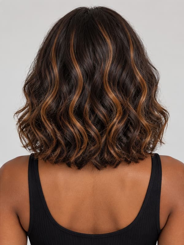 Middle Party Highlighted Short Wavy Glueless Bob Wig