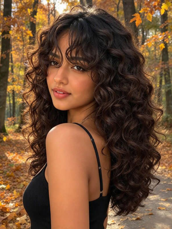 Natural Looking Long Curly Wig with Bangs For Party & Daily Wear