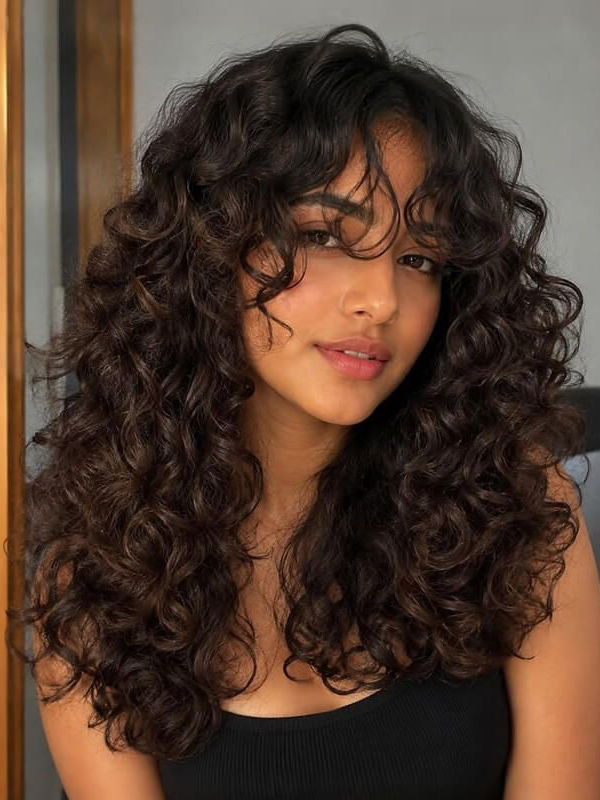 Natural Looking Long Curly Wig with Bangs For Party & Daily Wear