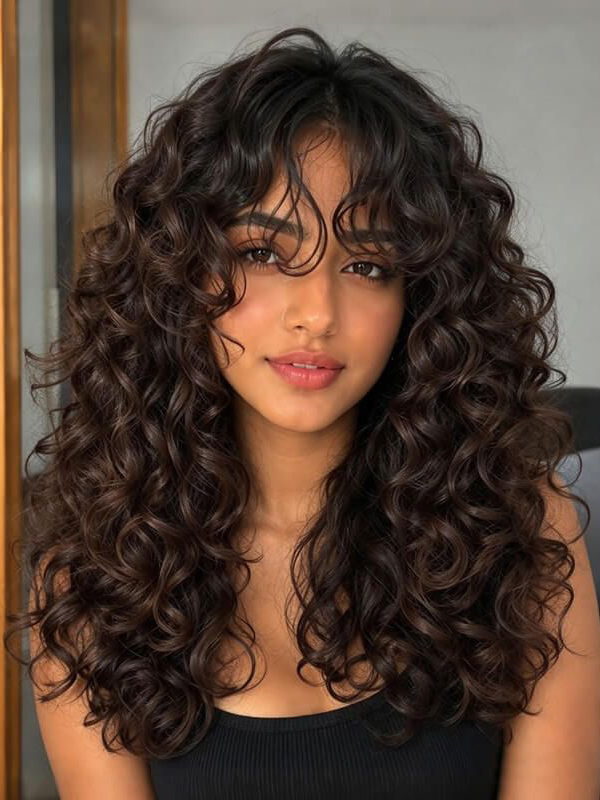 Natural Looking Long Curly Wig with Bangs For Party & Daily Wear