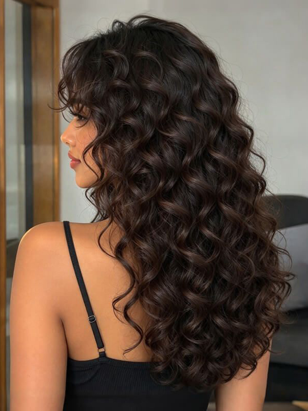 Natural Looking Long Curly Wig with Bangs For Party & Daily Wear