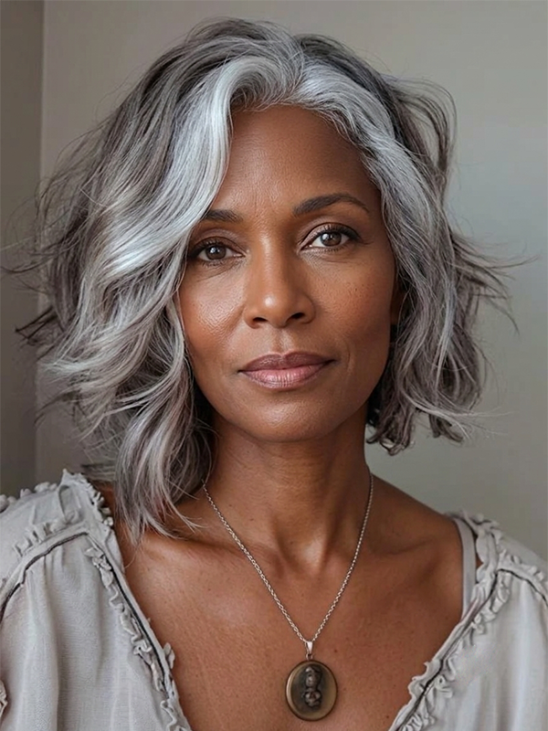 Ombre Salt And Pepper Short Wave Bob Wigs Lace Front Grey Human Hair Wigs