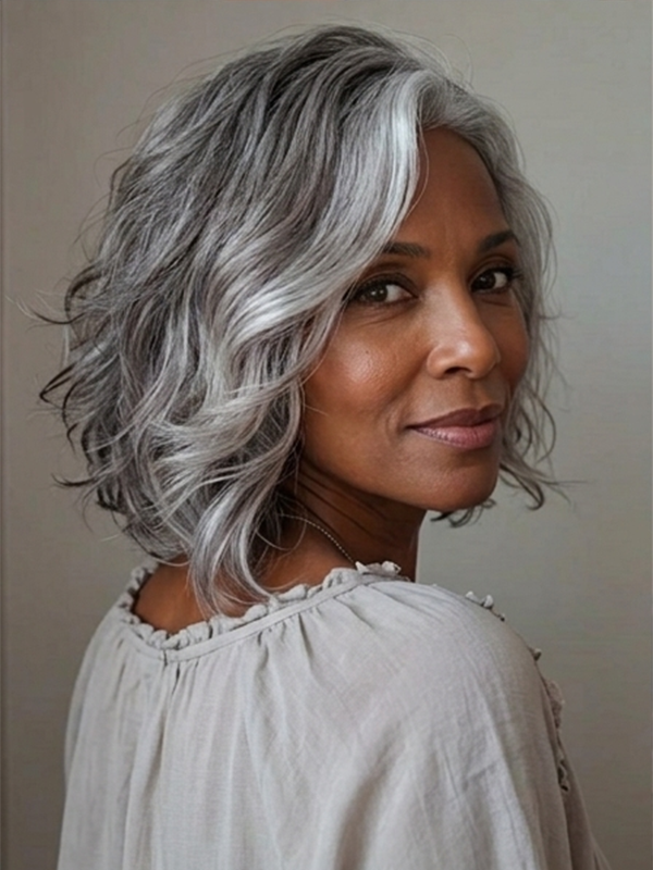 Ombre Salt And Pepper Short Wave Bob Wigs Lace Front Grey Human Hair Wigs