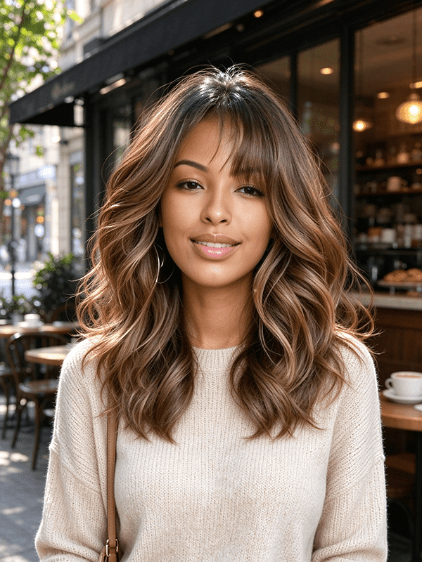 Pixie Cut Brown Wavy Wigs with Bangs Glueless Human Hair