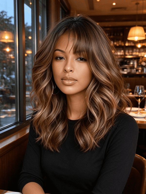 Pixie Cut Brown Wavy Wigs with Bangs Glueless Human Hair
