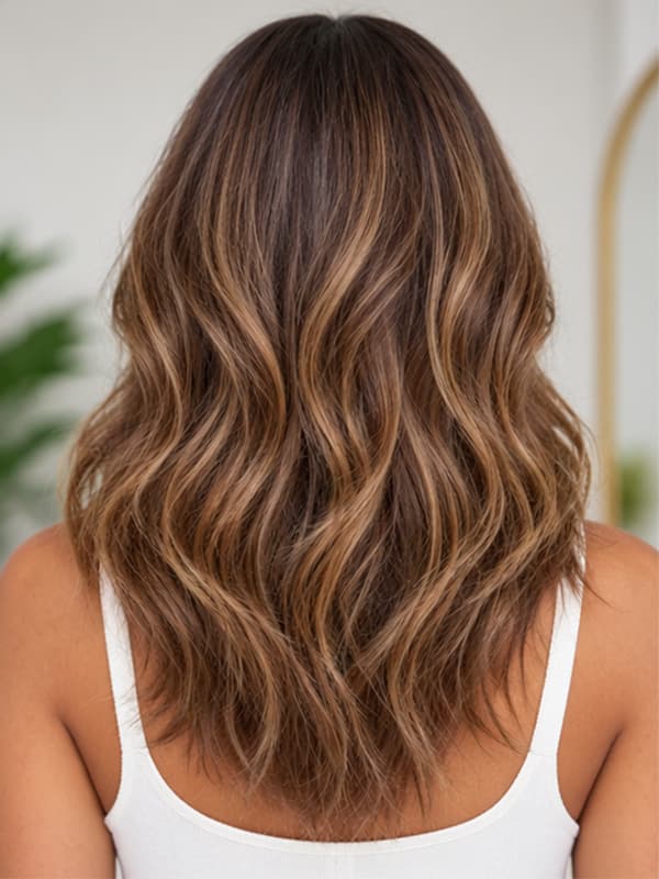 Pixie Cut Brown Wavy Wigs with Bangs Glueless Human Hair