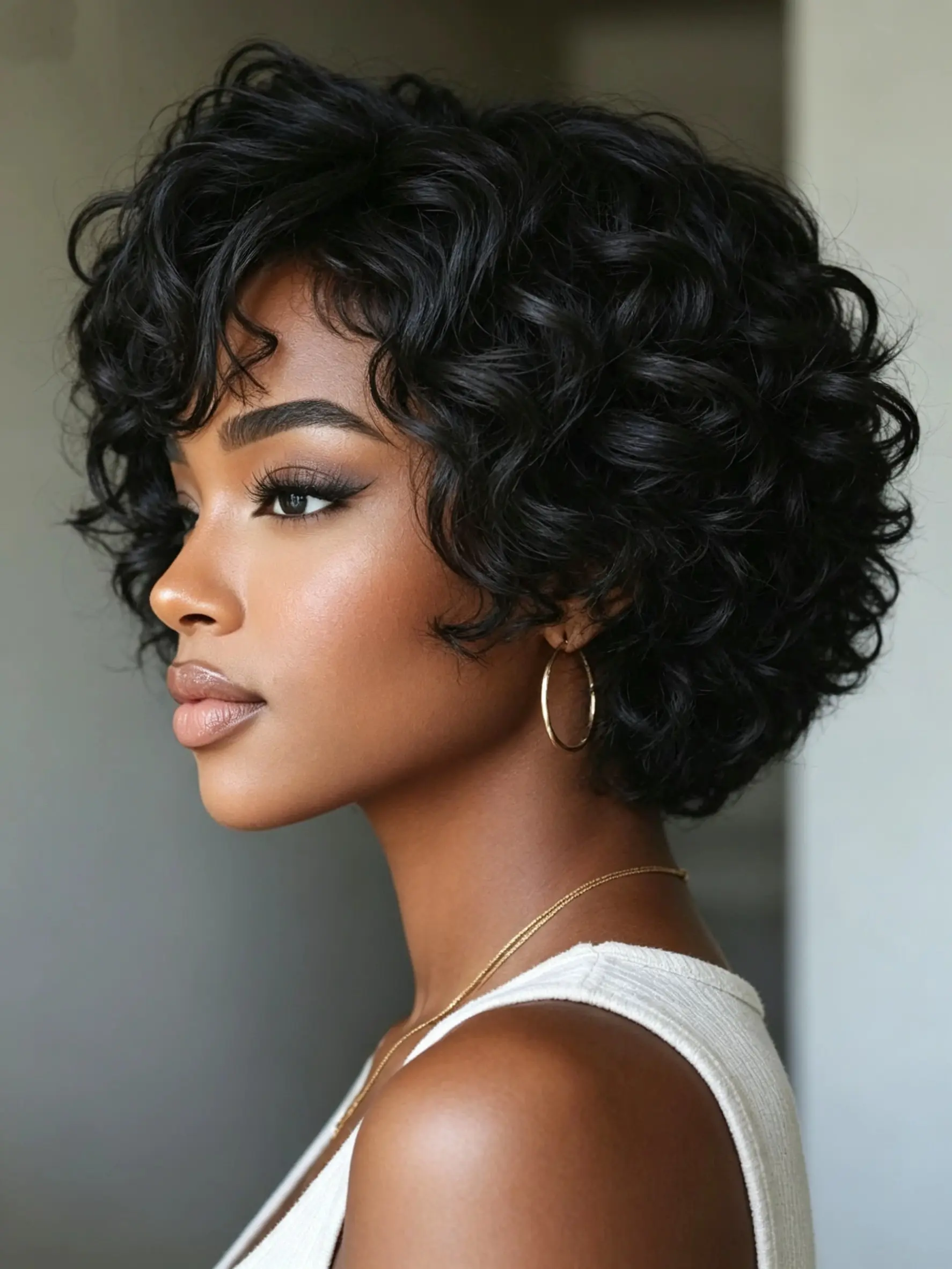 Pixie Cut Curly Bob Wig Machine Made Real Human Hair Wigs