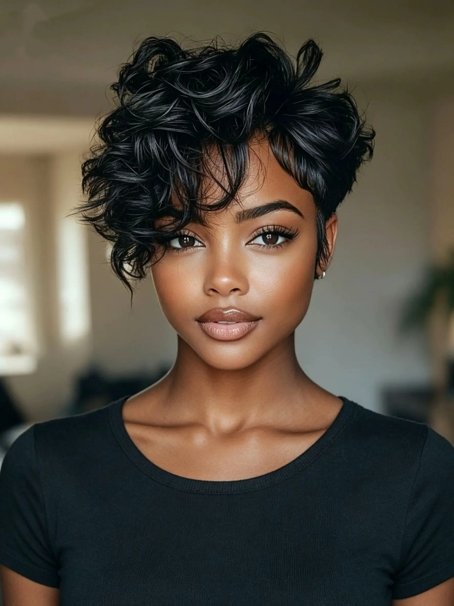 Pixie Short Curly Wig Machine Made Real Human Hair for Black Women